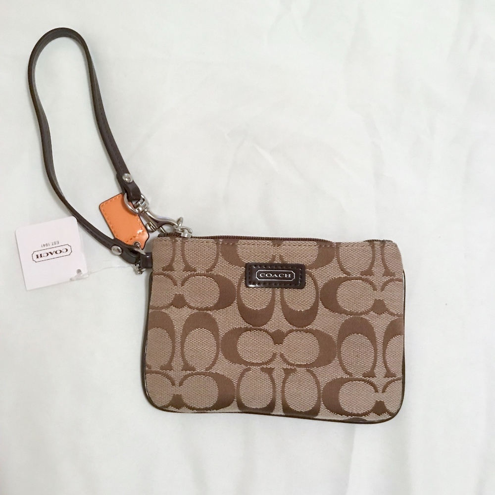 NWT Coach Logo Brown Wristlet